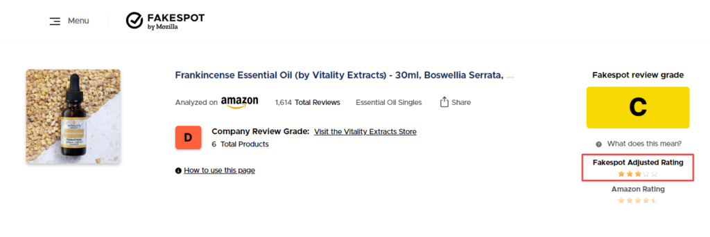 fakespot review of vitality extract amazon product